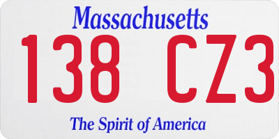 MA license plate 138CZ3