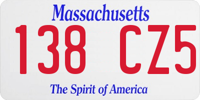 MA license plate 138CZ5