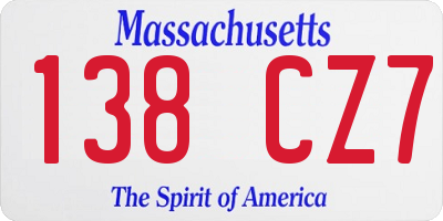 MA license plate 138CZ7