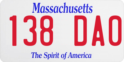 MA license plate 138DA0