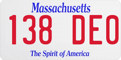 MA license plate 138DE0