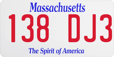 MA license plate 138DJ3