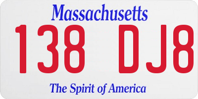 MA license plate 138DJ8