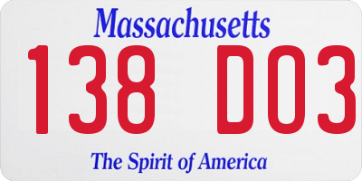 MA license plate 138DO3