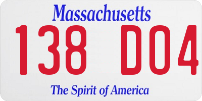 MA license plate 138DO4