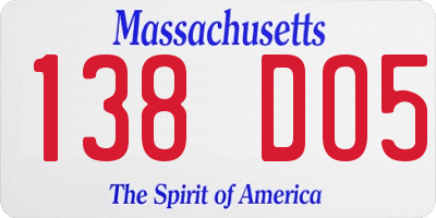 MA license plate 138DO5
