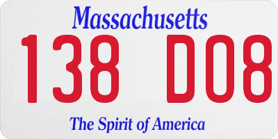 MA license plate 138DO8