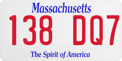 MA license plate 138DQ7
