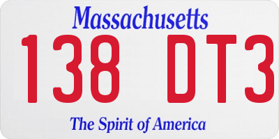 MA license plate 138DT3