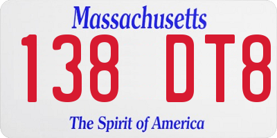 MA license plate 138DT8
