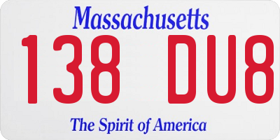 MA license plate 138DU8
