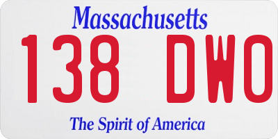 MA license plate 138DW0