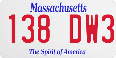 MA license plate 138DW3