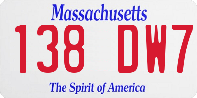 MA license plate 138DW7