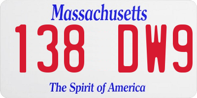 MA license plate 138DW9