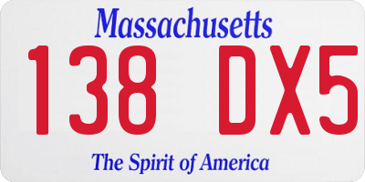 MA license plate 138DX5