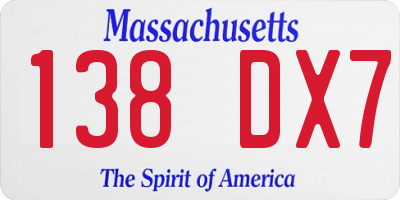 MA license plate 138DX7