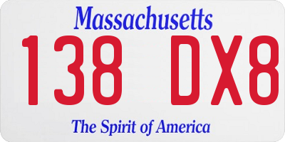 MA license plate 138DX8