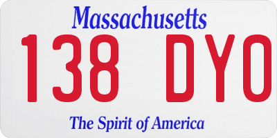 MA license plate 138DY0