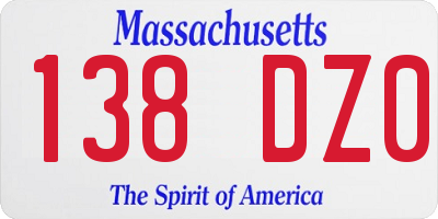 MA license plate 138DZ0