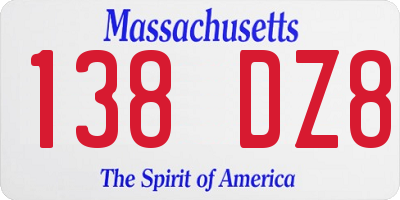 MA license plate 138DZ8