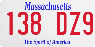 MA license plate 138DZ9
