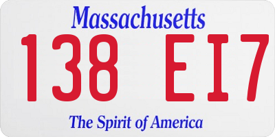MA license plate 138EI7