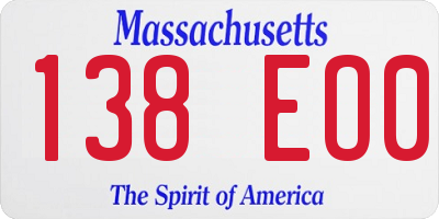 MA license plate 138EO0