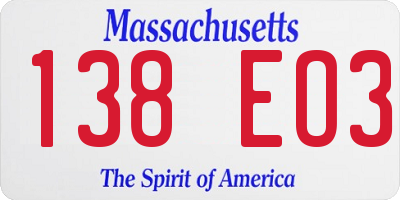 MA license plate 138EO3