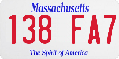 MA license plate 138FA7