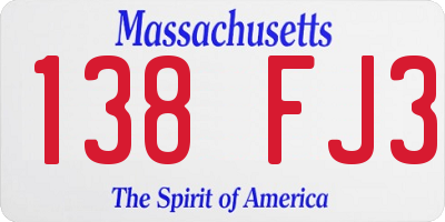 MA license plate 138FJ3