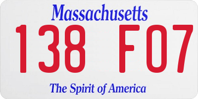 MA license plate 138FO7