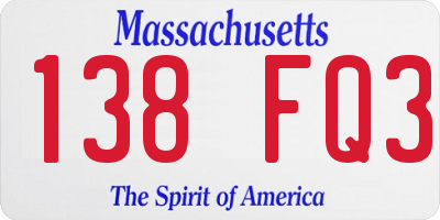 MA license plate 138FQ3