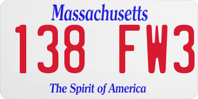 MA license plate 138FW3