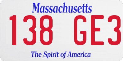 MA license plate 138GE3