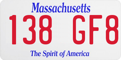 MA license plate 138GF8