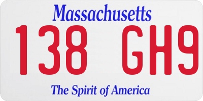 MA license plate 138GH9
