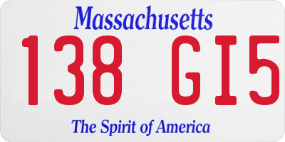 MA license plate 138GI5
