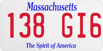 MA license plate 138GI6