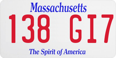 MA license plate 138GI7