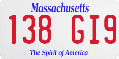MA license plate 138GI9