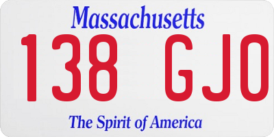 MA license plate 138GJ0