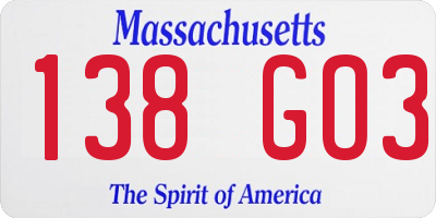 MA license plate 138GO3
