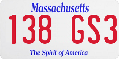 MA license plate 138GS3