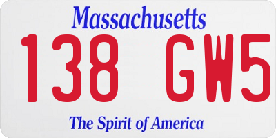 MA license plate 138GW5