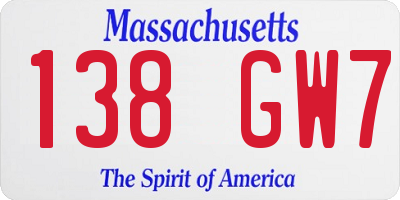 MA license plate 138GW7