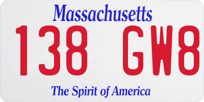 MA license plate 138GW8