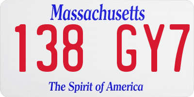 MA license plate 138GY7