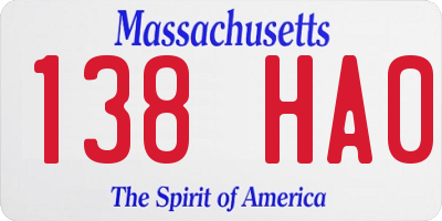 MA license plate 138HA0
