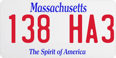 MA license plate 138HA3